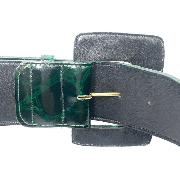 Leather Shop Women's Emerald Green Croc-Embossed Wide Leather Belt - Size Medium - Picture 4 of 5